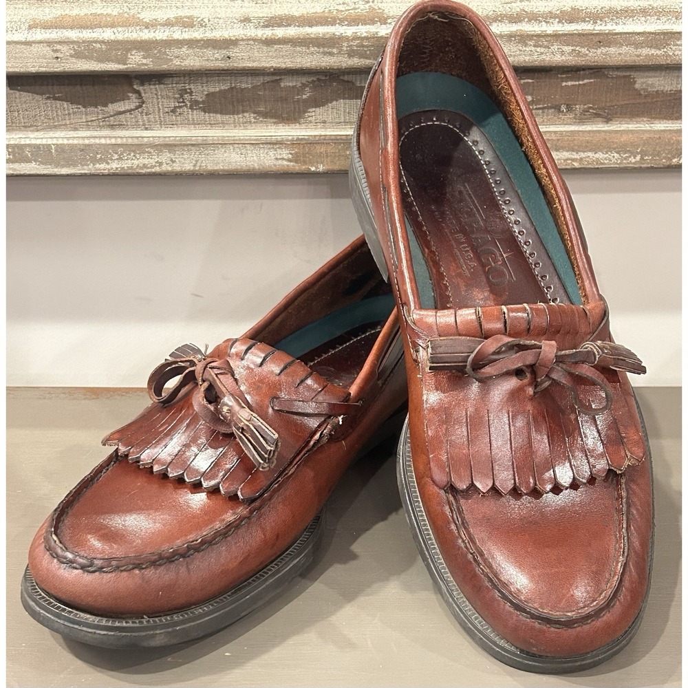 Sebago Vintage Made in USA Brown Leather Kiltie Tassel Loafers Mens Size 10D